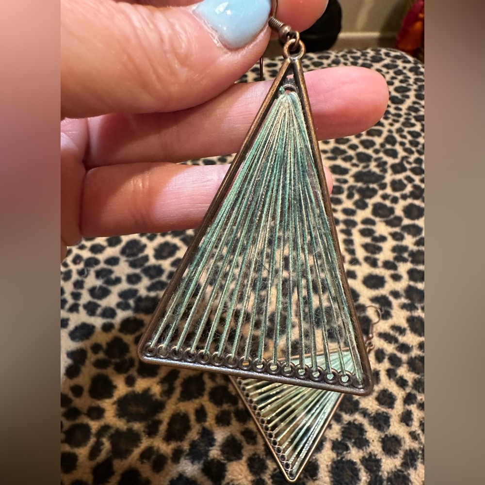 Triangular Wire/String Earrings - Picture 6 of 7